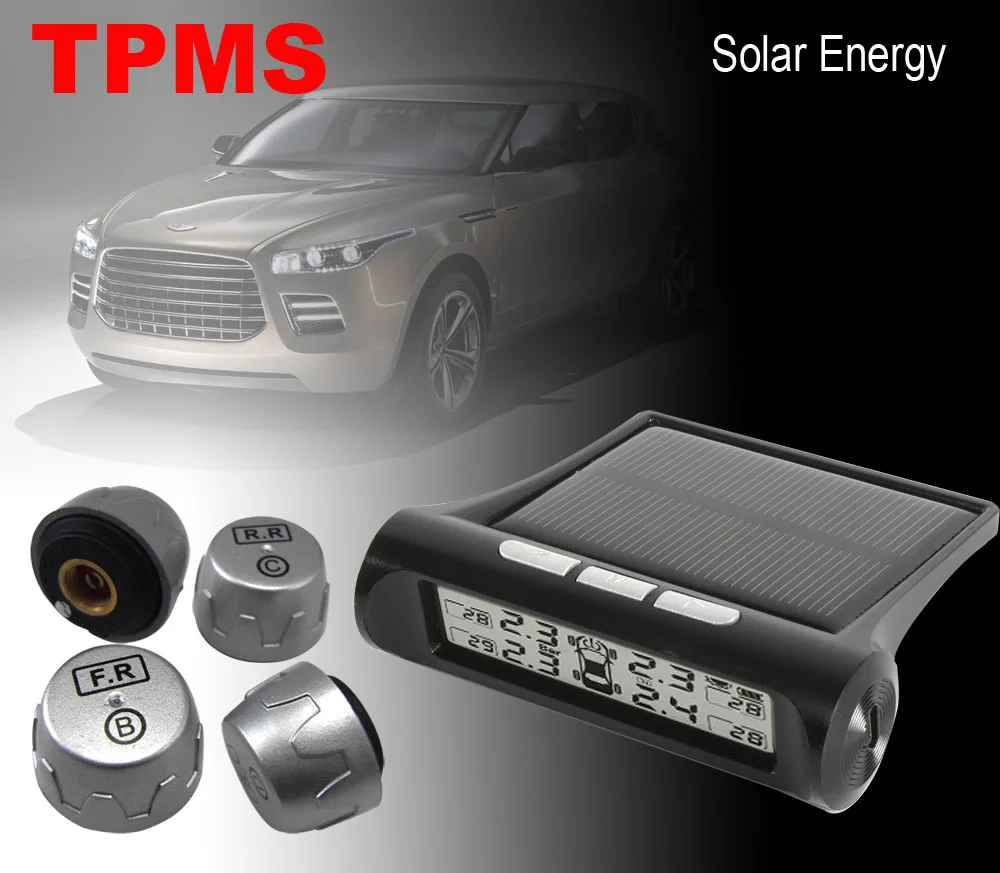 

BIUYEE TP880 Universal Car TPMS Tire Pressure Monitoring System Solar Energy LCD Color Display with 4 External Sensor Auto Alarm
