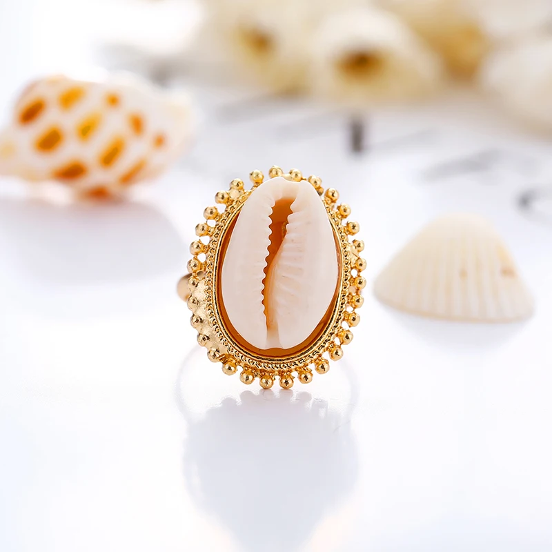Bohemian Antique Gold Shell Ring Summer Beach Conch Finger Ring For ...