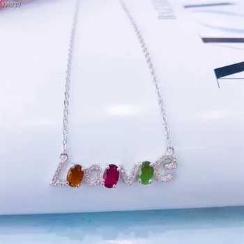 

gemstone fine jewelry factory wholesale 925 sterling silver natural tourmaline charm pendant English letter necklace for female