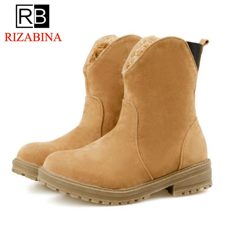 

RIZABINA Women Warm Snow Boots Lace Up Thick Fur Shoes Women Plush Round Toe Ankle Boots Daily Shoes Plush Footwear Size 34-43