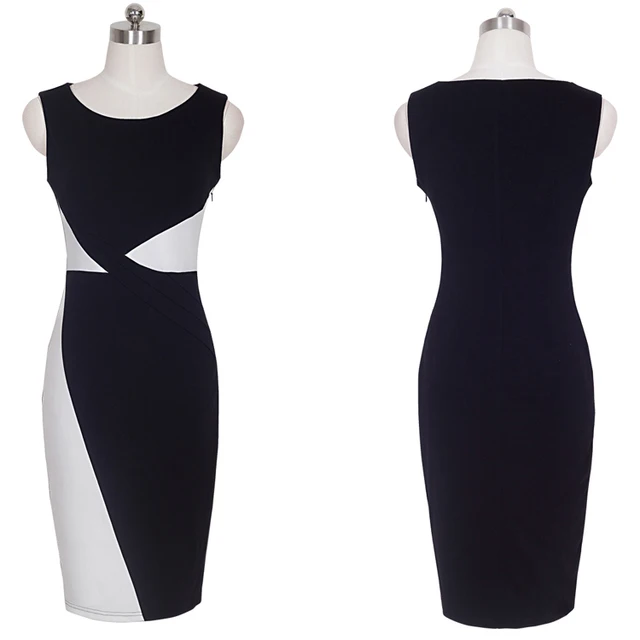 2015 Womens Black and White Colorblock Formal Dresses Elegant Office
