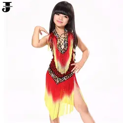 Латинский платье для танцев Детские Красный зерна леопарда Одежда для танцев для девочек кисточкой Блестки Vestido De Baile Latino Детская одежда