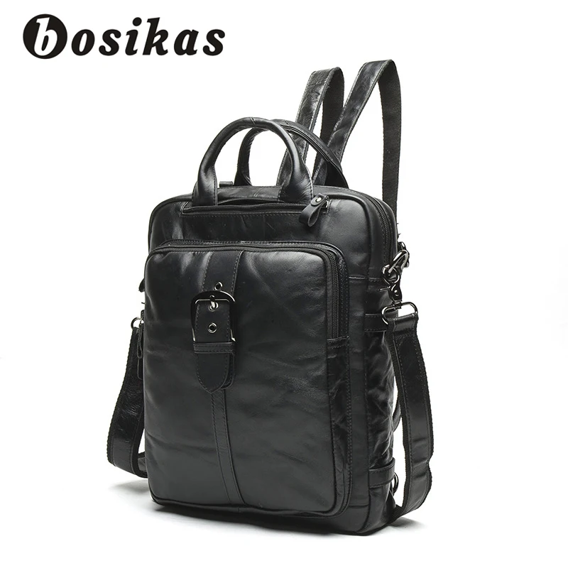 

BOSIKAS Men's Backpack Leather Schoolbag Men Natural Real Cowhide Business Laptop Bags Messenger Crossbody Male Travel Backpack
