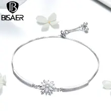BISAER модные новые зимние снежинки цветок прозрачный кубический циркон женские браслеты серебряного цвета женские браслеты ювелирные изделия WEYB049