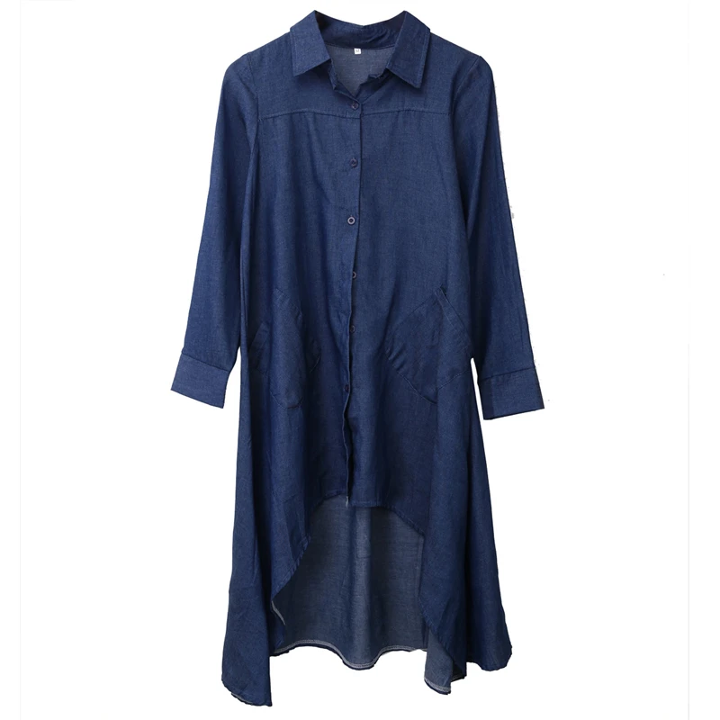 

Women's Casual Long Sleeve Denim Jean Shirt Long Blouse Tops S M L XL