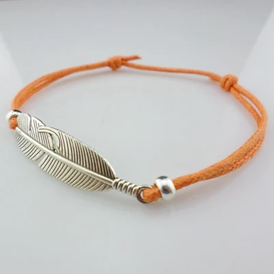 50 шт., серебряные перьевые браслеты с подвесками, красная веревка для женщин и мужчин, счастливый ножной браслет, ювелирные изделия - Окраска металла: Orange