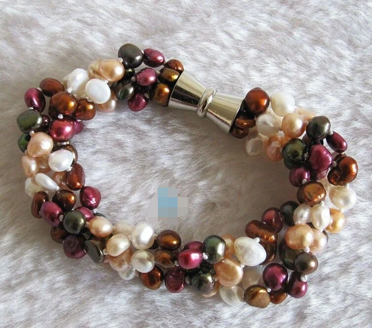 

0926 4Row Multi Color Baroque Freshwater Pearl Bracelet