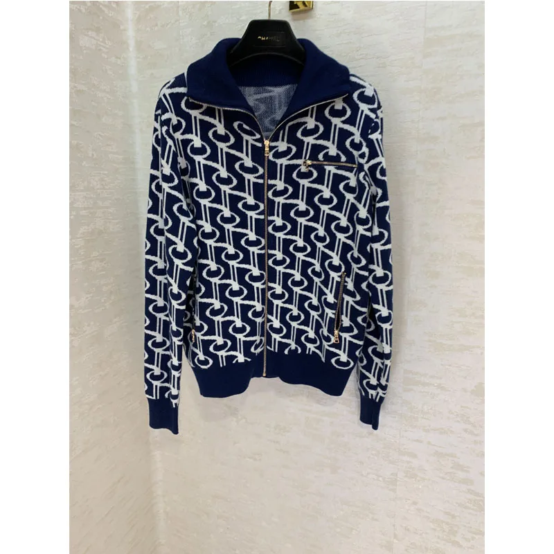 

2019 autumn and winter new fashion temperament wild casual sweater zipper wool blend cardigan