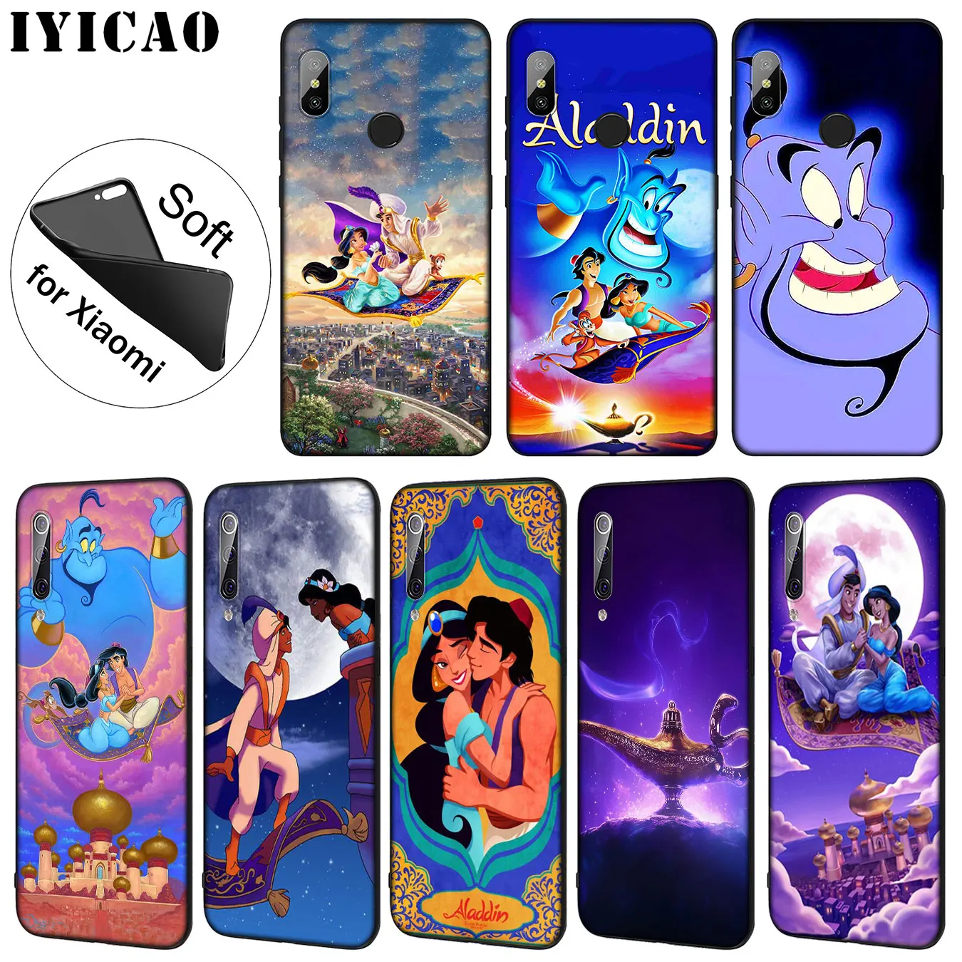 IYICAO Anime Aladdin Cartoon Soft Silicone Phone Case for Xiaomi Mi 10 9 9T CC9 CC9E 8 SE A3 Pro A1 A2 Lite 6 pocophone f1 |