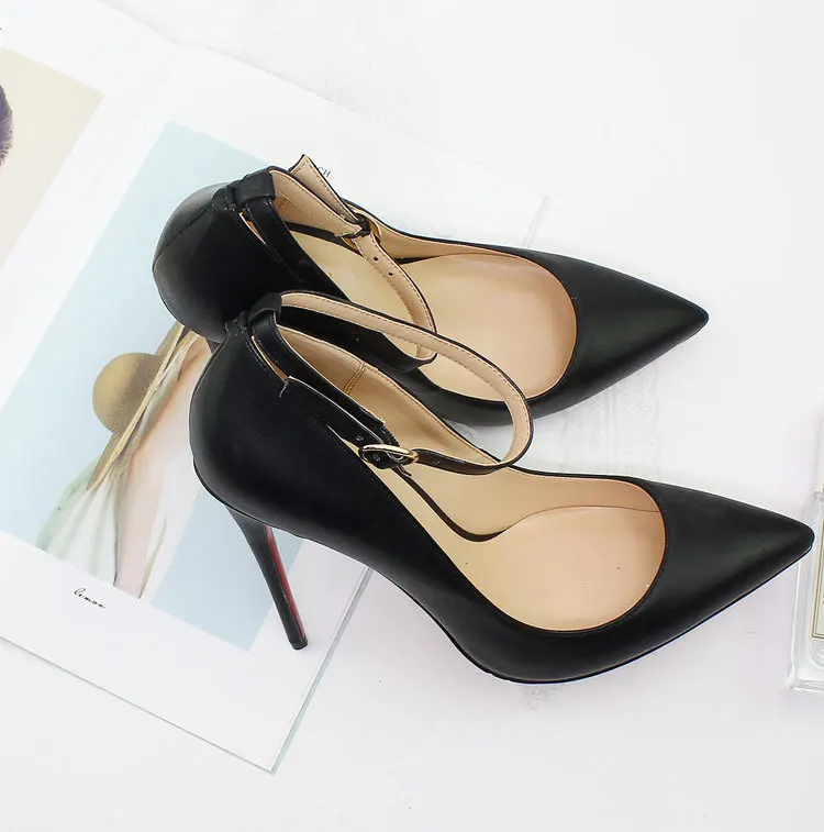 Осенние женские туфли-лодочки; пикантные черные женские туфли на высоком тонком каблуке; элегантные офисные женские туфли из натуральной кожи с острым носком; Роскошная обувь; D027A