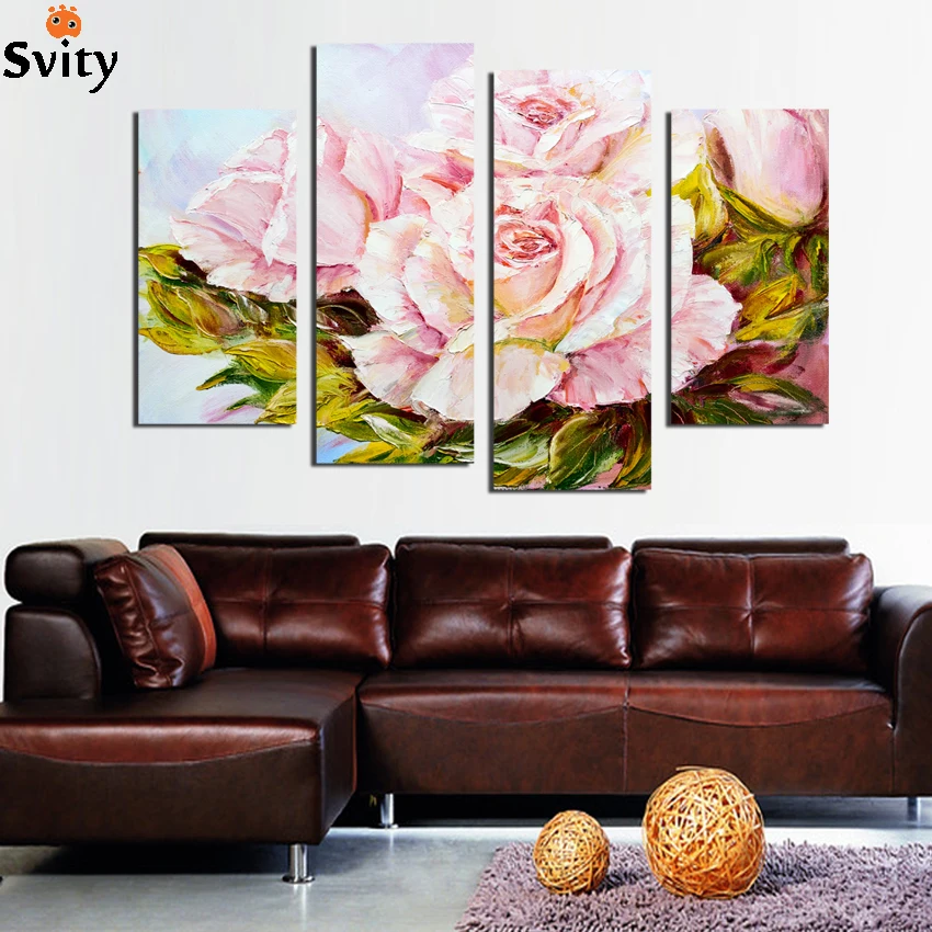 SVITY 5Pcs Canvas Painting Pink Flower Poster Art Wall Combination Module Unframed For Living Room Home Decor | Дом и сад