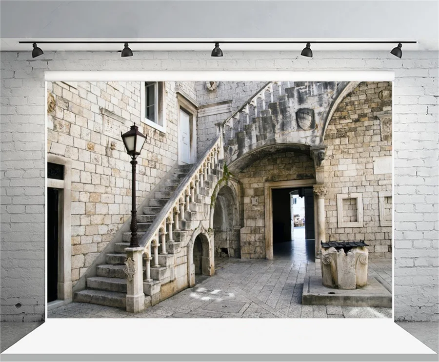 

Laeacco Vintage Stone Building Staircase Scene Photography Backdrops Vinyl Backdrop Custom Photo Backgrounds For Photo Studio