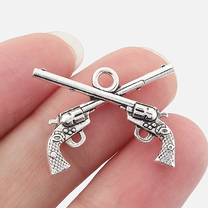 Buy 10pcs Antique Silver Double Revolver Hand Gun