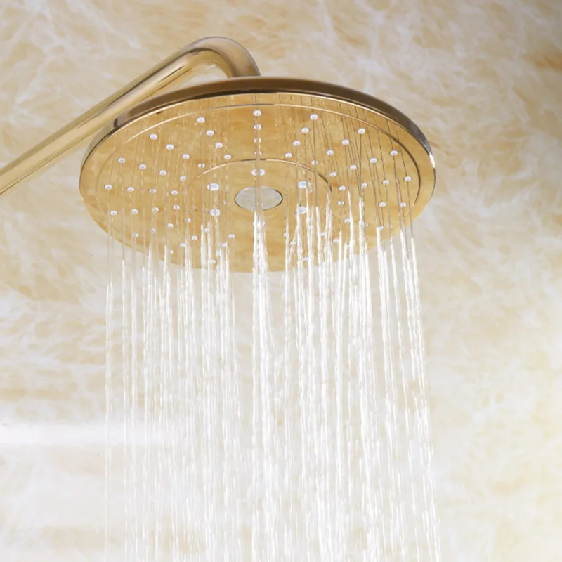 Золото Цвет Ванная комната термостатический Управление душа Установить настенные круглые Дизайн дождь Насадки для душа латунь Материал