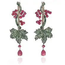 Qi Xuan_Fashion Jewelry_Luxury кабошон красные камни виноградные серьги_ S925 Твердые серебряные модные серьги_ прямые продажи с фабрики