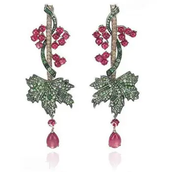 

Qi Xuan_Fashion Jewelry_Luxury Cabochon Red Stones Grape Earrings_S925 Solid Silver Fashion Earrings_Factory Directly Sales