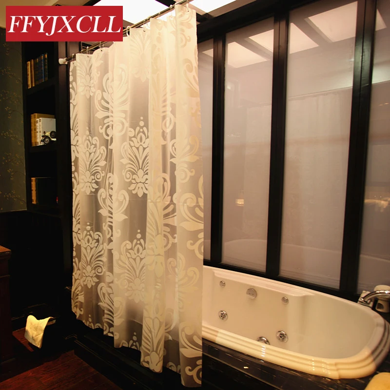 

2018 White Flowers EVA Europe Shower Curtain Waterproof Mildew Bathroom Curtain Customized Size With Hooks