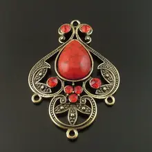 4 шт. античный бронзовый сплав красный имитация драгоценных камней подвески ювелирные изделия найти разъем 46*35*8 мм для ожерелья