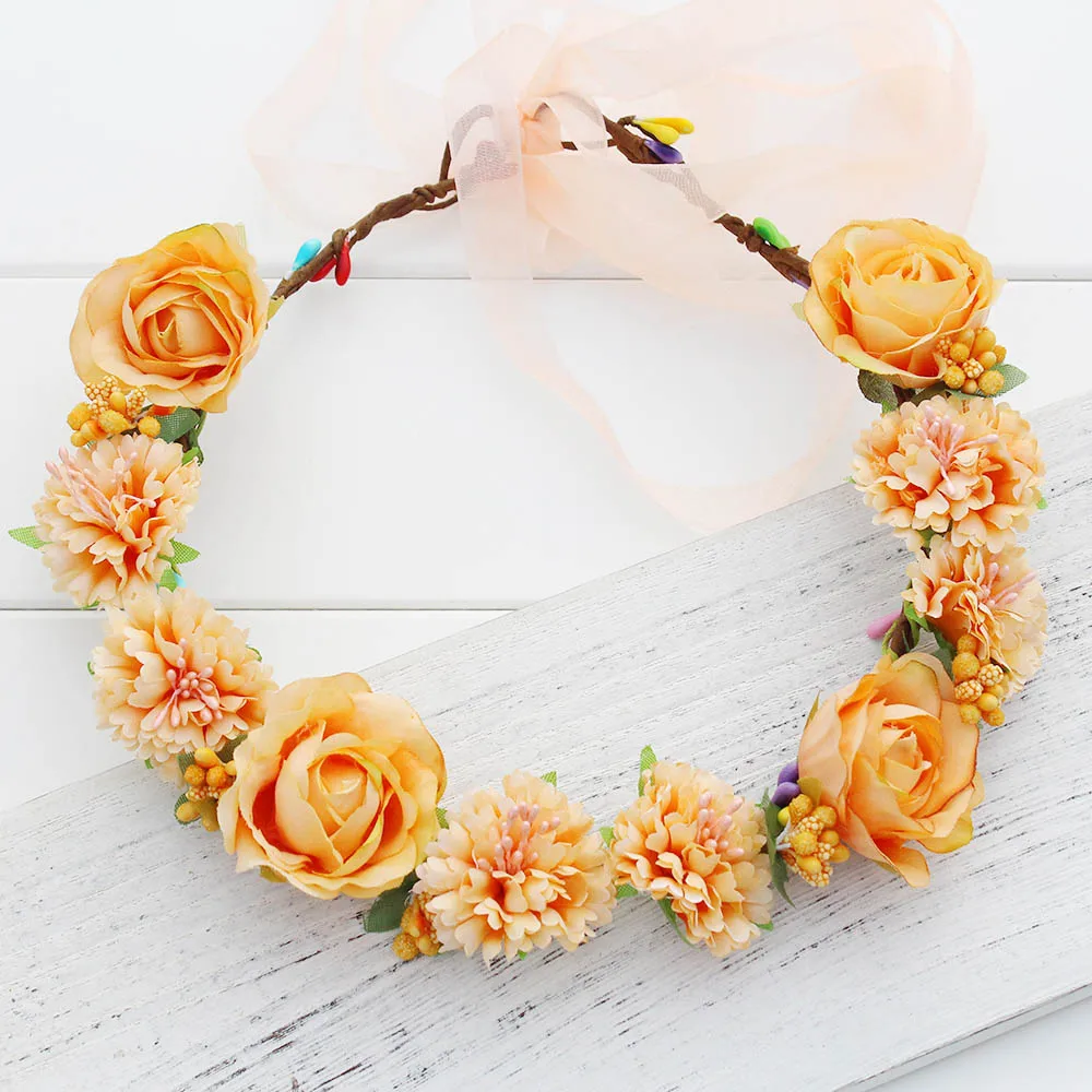 Orange pink yellow Rose Fairy head garland women Girls wedding party