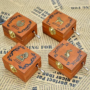 

Square Wooden Music Box Jewelry Box Wood Mechanical Musical Box Girls Animal Music Box Mechanism For New Craft Christmas Gift