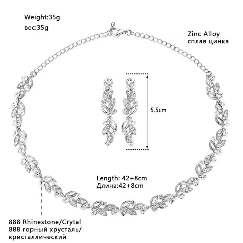 Minlover элегантные листья свадебные комплекты ювелирных изделий серебряного цвета со стразами вечерние комплект из сережек и ожерелья Свадебные украшения для женщин MTL519