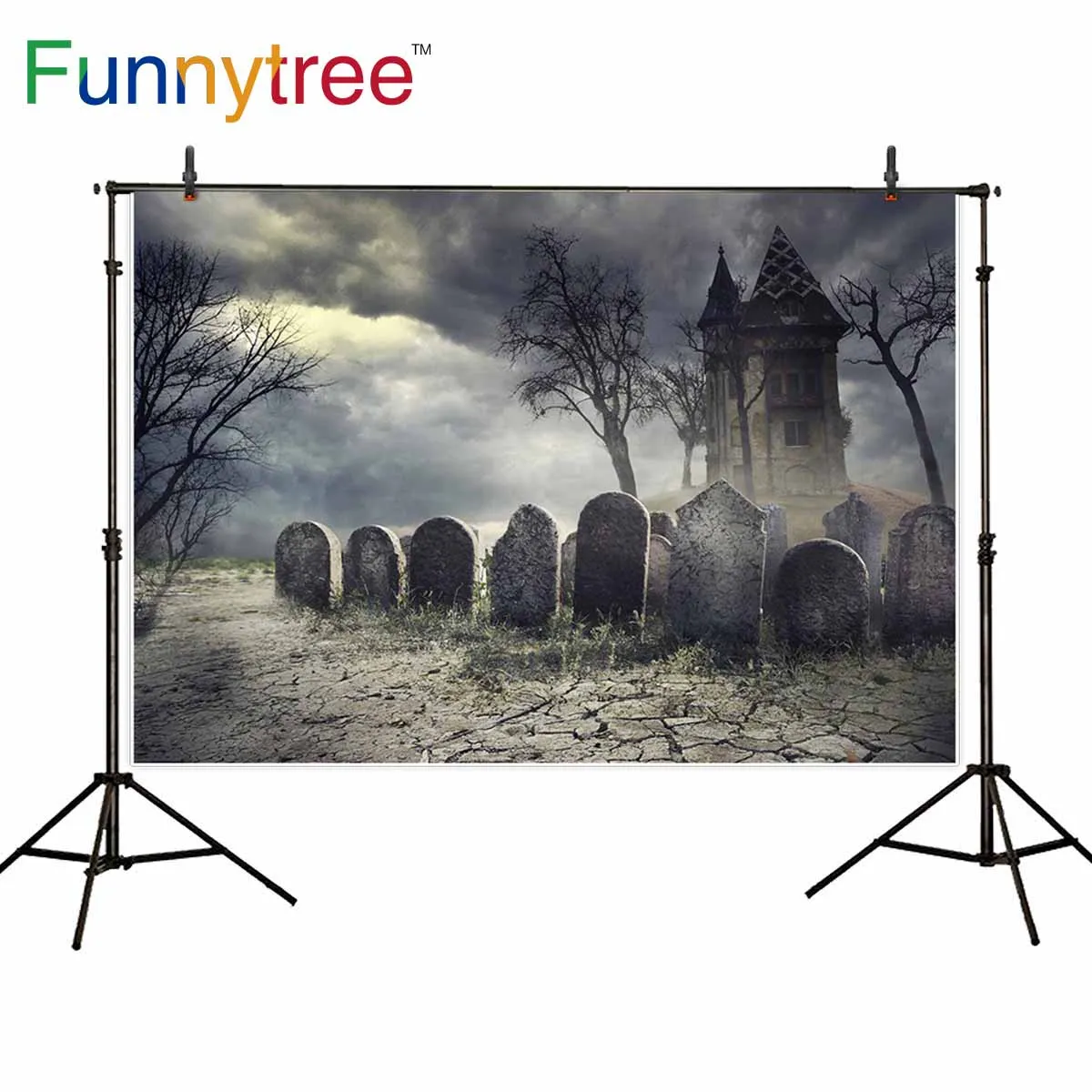 

Funnytree backdrop for photo studio Halloween cemetery horrible wilderness scene trees photography background photocall prop