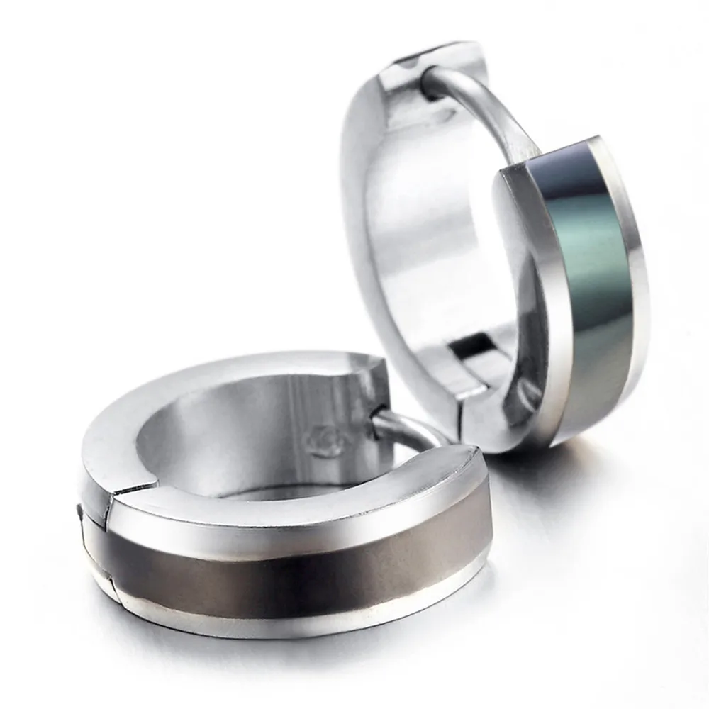 Stainless Steel Black & Silver Earrings Set, 2pcs, KE1030in Stud