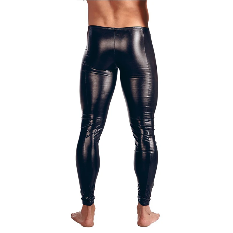 New Fashion Men Sexy Black Faux Leather Underwear Guy Male Low Waist Zipper Clubwear Jockstrap Fitness Pants Erotic Gay Lingerie