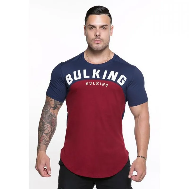 

2019 Men T-shirt summer Solid Color Curved Hem Long Line bodybuilding Tee Shirts Men Top Hip Hop Summer Cotton Men gyms T shirt