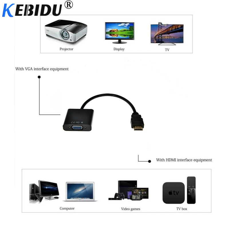 Адаптер kebidu HDMI в VGA кабель переходник типа Папа мама 1080P цифро аналоговый аудио