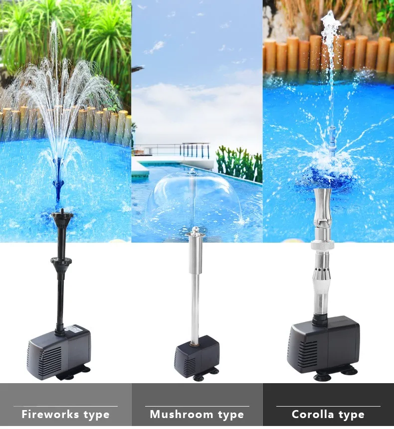 

Pool Landscaping Fountain Pump Small Medium And Large Fish Tank Diving Fountain Pump With LED Colored Lights Defferent effects