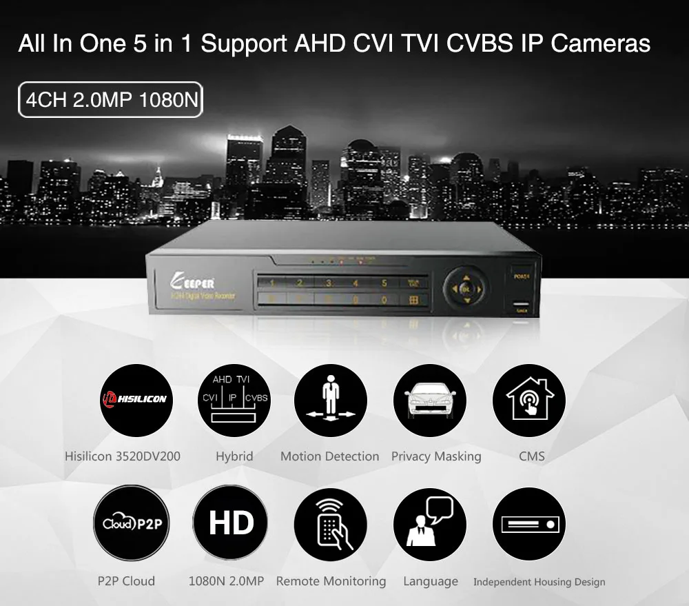 Keeper 1080N AHD DVR 4 канал CCTV AHD DVR AHD-N Гибридный DVR NVR 5IN1 Видеомагнитофон Для AHD камера IP камера аналоговый камера