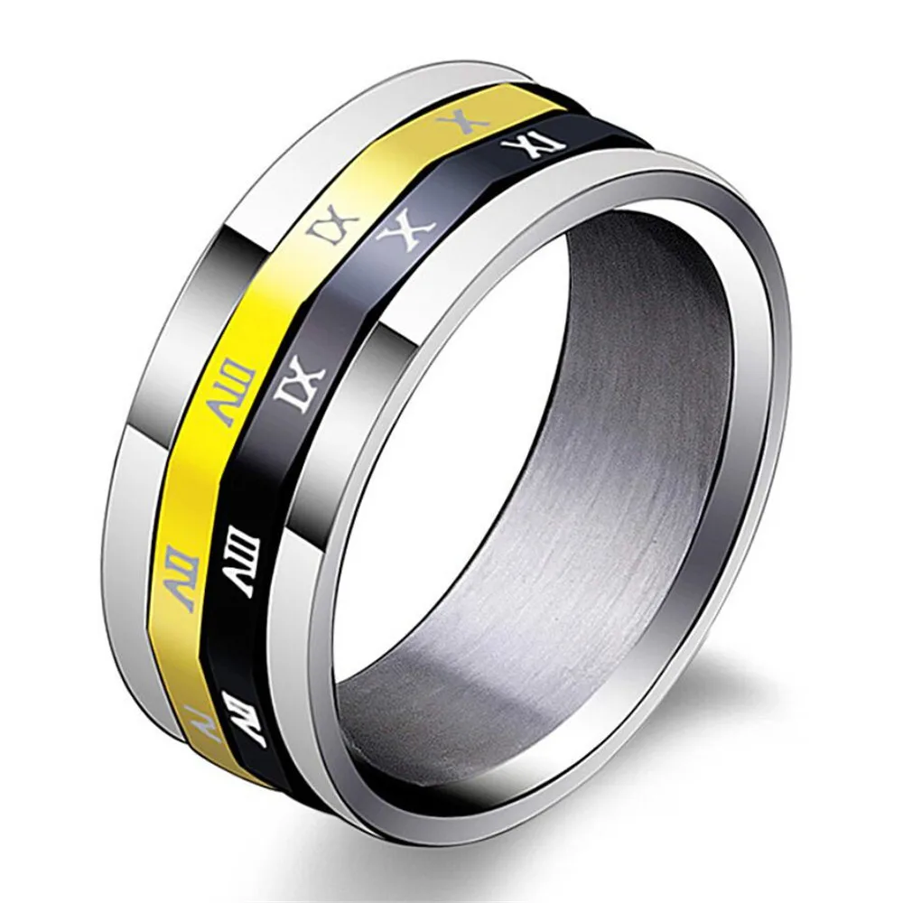 Mimeng Roman Numerals Titanium Rings for Men Personality Stainless Steel Can Be Turn Around | Украшения и аксессуары