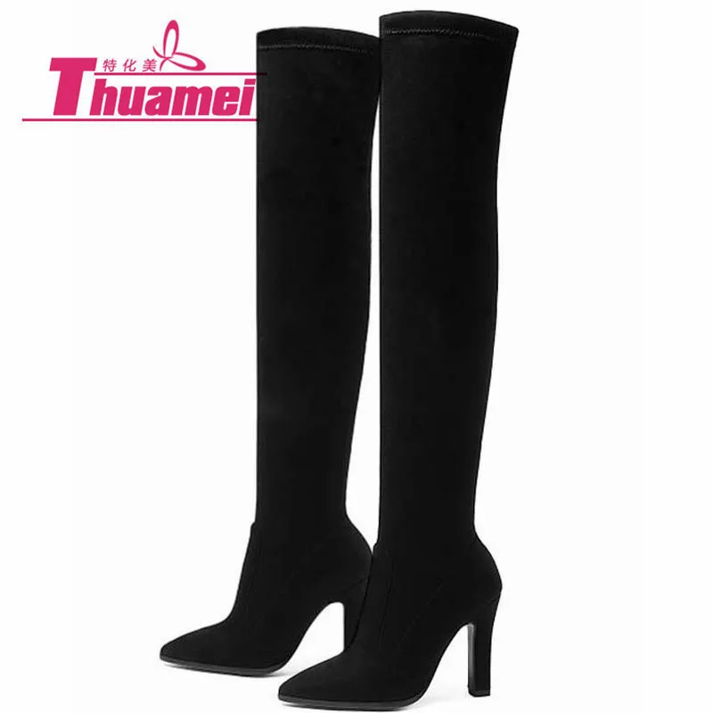 

9 Colors Warm Women Over The Knee High Boots Winter Shoes Thin High Heels Pointed Toe All Match Women Boots New #Y0300561F