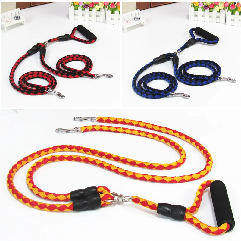 WALK 2 Two DOGS Leash Coupler Ropes Double Twin Lead Walking Leash Long Braided Nylon Double