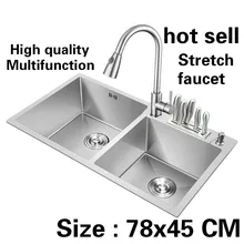 Бытовой стандарт сделать блюда кухня ручная раковина двойной паз 304 нержавеющая сталь Горячая 78x45 см