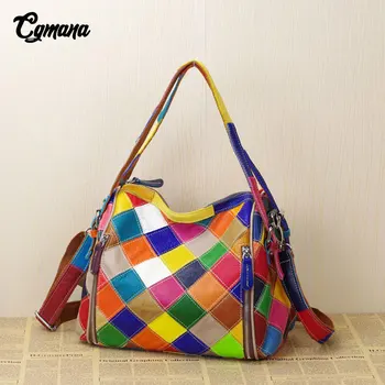 

Genuine Leather Women Handbag 2019 New National Style Color Irregular Stitching Soft Genuine Leather Shoulder Messenger Bags