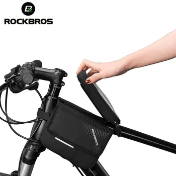 

ROCKBROS Bike Frame Bag 6.0'' Bicycle Tools Top Tube Pouch Bag Cycling Waterproof Front Touch Screen Phone Bag Two Zipper Basket
