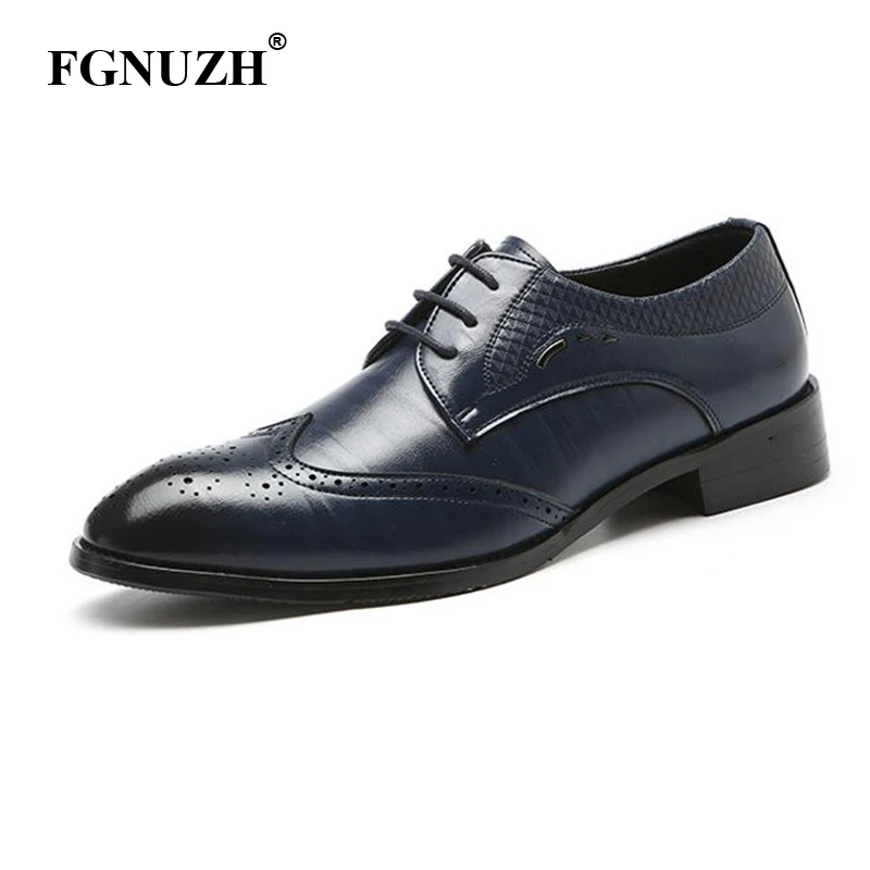 

FGNUZH High Quality Leather Mens Brogue Shoes Luxury Brand Man Dress Shoes Breathable ST391