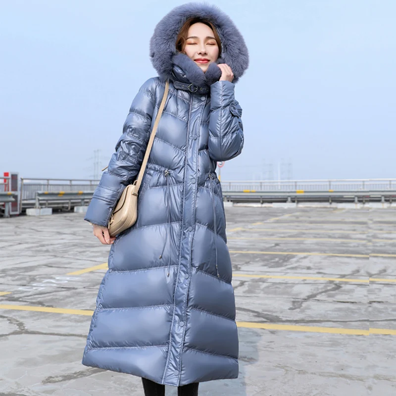 Goede 2019 Winter 90% Witte Eendendons Jas Vrouwen Dikke Warme Hooded Jassen Grote Echte Vos Bont Slanke Vrouwelijke Lange Down parka Overjas