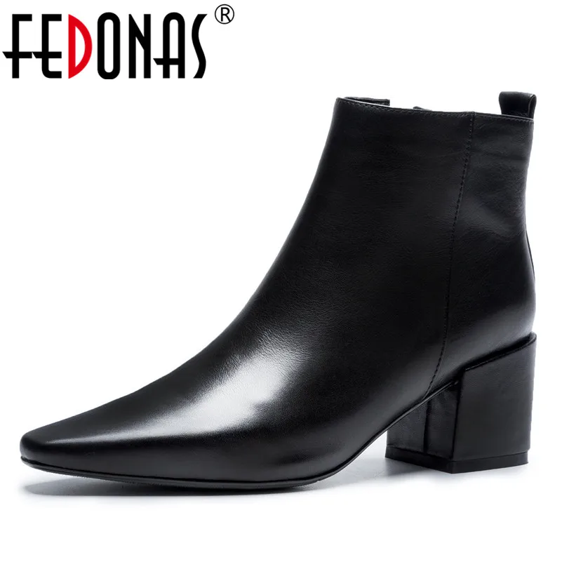 

FEDONAS New Quality Women Ankle Boots High Heels Pointed Toe Motorcycle Boots Genuine Leather Warm Basic Boots Office Pumps