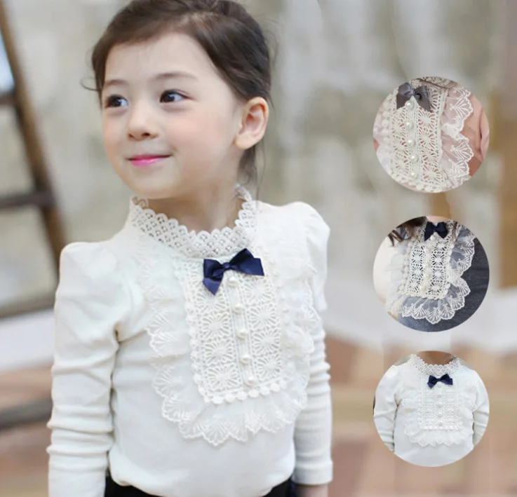 

Girls Spring Autumn Thicken With Velvet Long-sleeved Cotton Baby Kids T-shirt Children Wear Lace Blouse Autumn Child Shirt