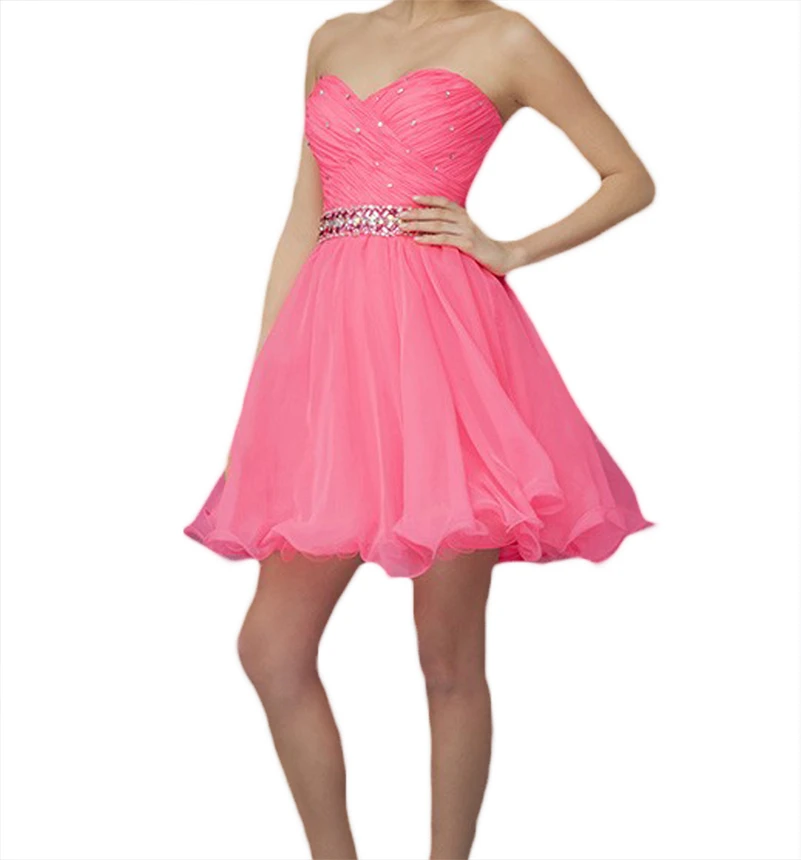 Junior Modest Corto de Color Rosa Vestidos de Fiesta Barato de Grado 6 Grado 8 Vestidos para Fiesta de Graduación Prom Cuentas Vestidos de Coctel|pink homecoming dresses|homecoming cheaphomecoming dresses -