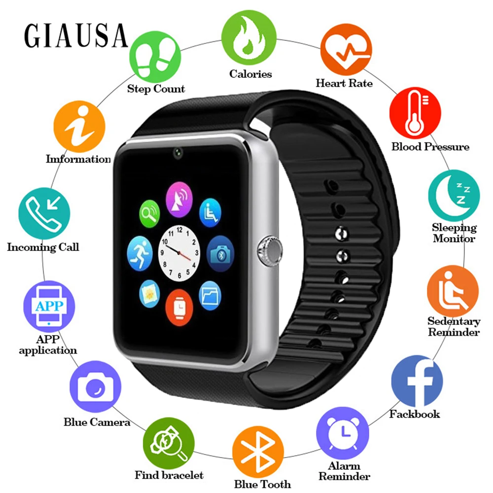 

GIAUSA Bluetooth Smart Watch Men GT08 With Touch Screen Big Battery Support TF Sim Card Camera For IOS iPhone Android Phone