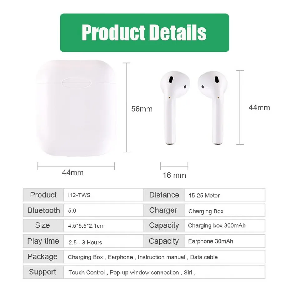 i12 tws Pop up Bluetooth 5.0 Wireless Earphones Touch control Earbuds For iPhone All Smart Phone PK i10 i9s i14 not W1 Chip (4)
