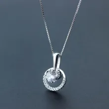 Для женщин Кристалл 925 пробы серебро драгоценные ожерелья Круглый Кулон на цепочке для носки на ключицах Подвески подарок для девочек
