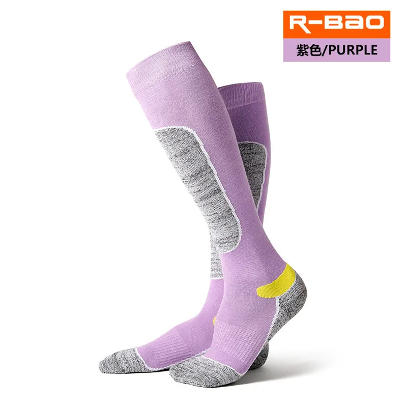 Длинные Лыжные носки Толстый хлопок Зимний снег, катание на коньках чулки Защита ног теплые спортивные женские Мужские Термо носки M L - Цвет: purple