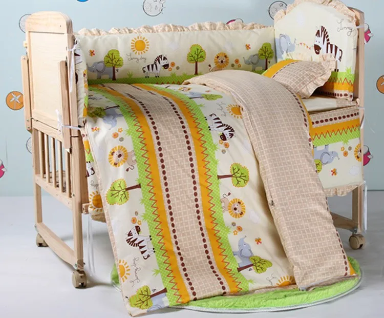 Promotion! 10PCS Duvet, crib bedding cotton baby crib bedclothes set 100% cotton washable(bumpers+matress+pillow+duvet)