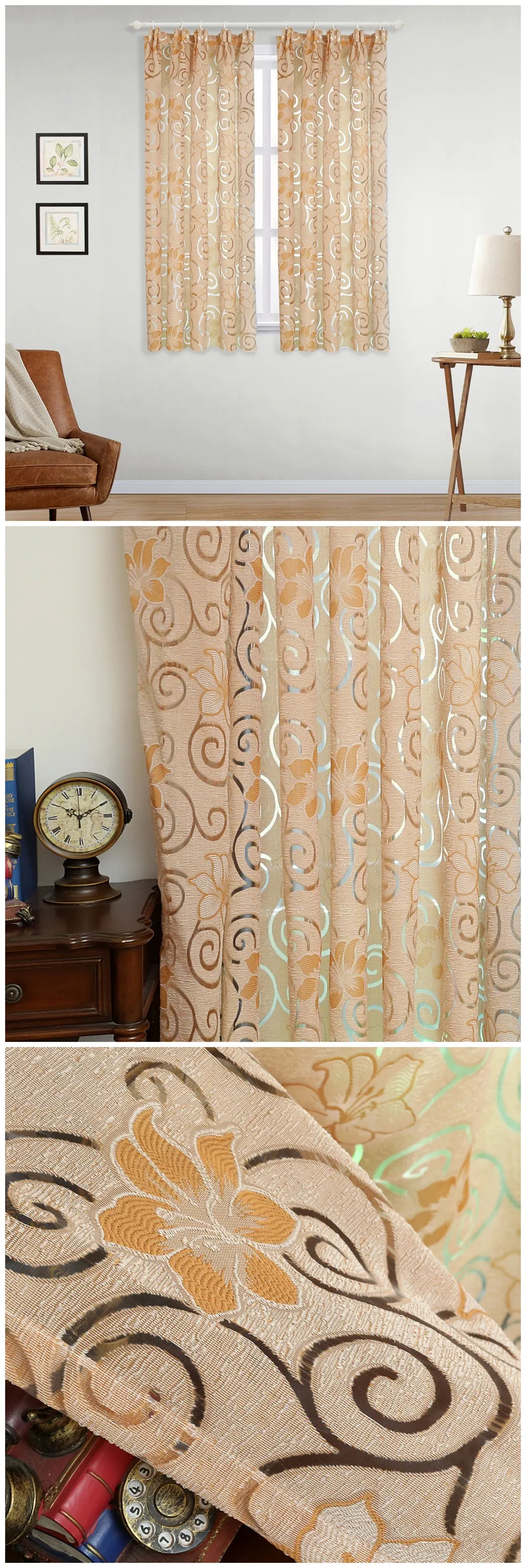 Smt467  NAPEARL 1 Piece Short Curtain Floral Double Jacquard Modern Drop For Kitchen Living Room Window Elegant Panel Thread Fabric Tape (1)