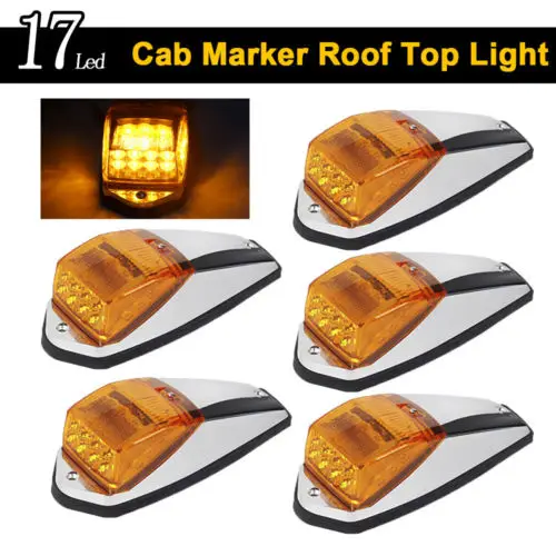 

Keyecu Truck Trailer Amber 17Led Cab Marker Roof Running Sealed Light & Chrome Base 12V Amber